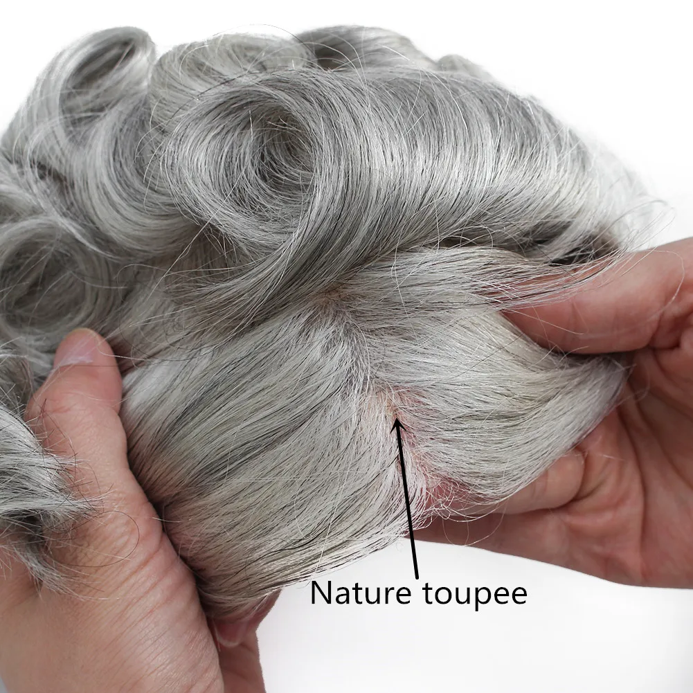 
#1B80 Men Unit Durable Hair Replacement Nature Grey Hair Toupee Fine Mono Thin Skin Front Mens Toupee Systems Gents Hair Wig 