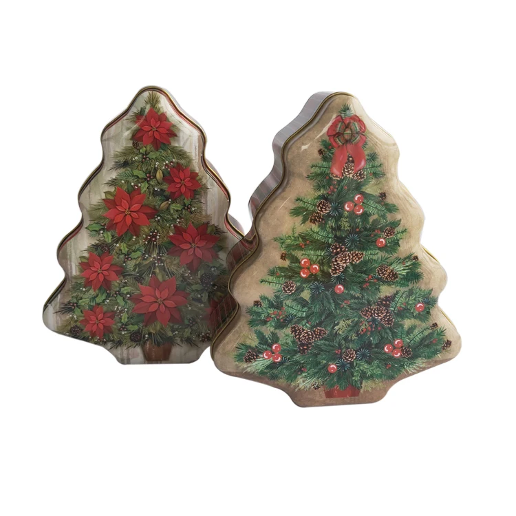 Hot sale Christmas tree shaped Christmas tins for gift