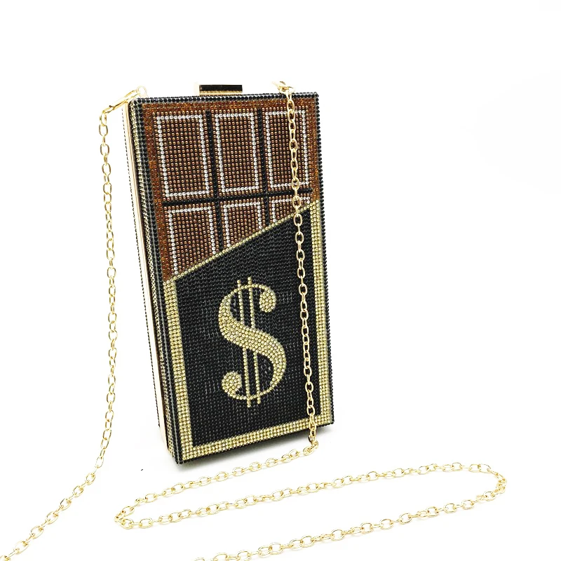 Wholesale Luxury Shaped Dollars Rhinestone Crystal Money Bag Wedding Clutch Purse Ladies Evening Bag