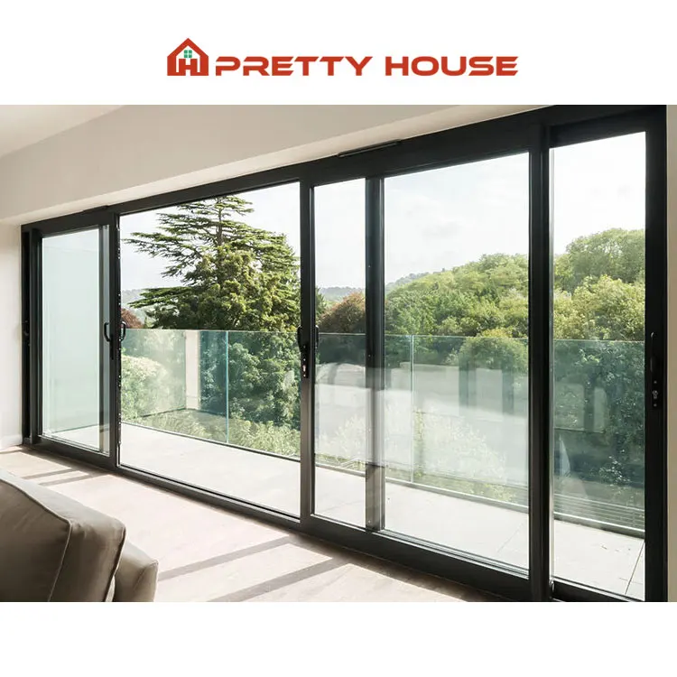 Heavy Duty Big Vision Patio Door Slim Frame Balcony Three Panel Aluminum Sliding Glass Door Philippines