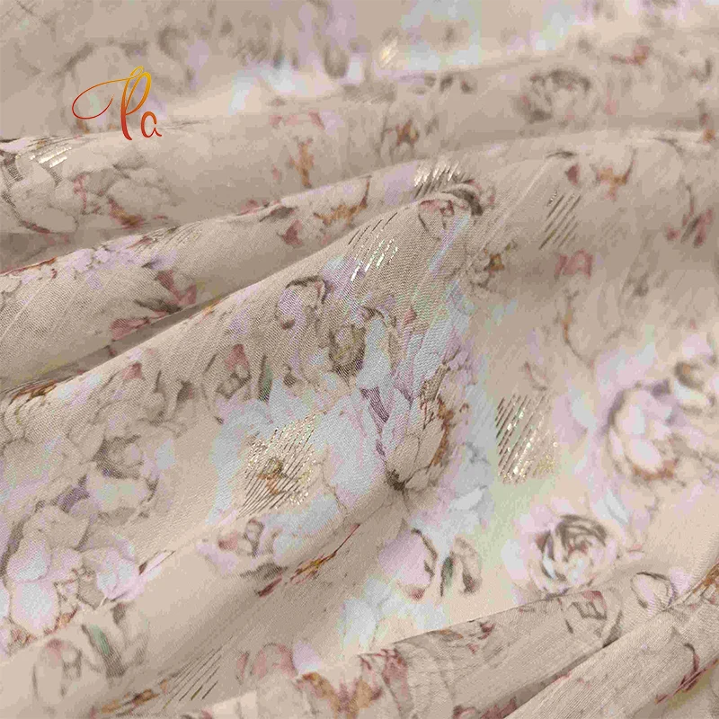 Light And Thin Imitation Silk Georgette Fabric Yellow Broken Flower Printed Crepe Chiffon Imitation Silk Dress Fabric