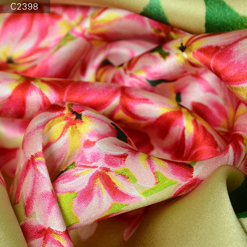 
chinese pattern elegant floral print crepe satin pure silk satin fabric for wedding dress 