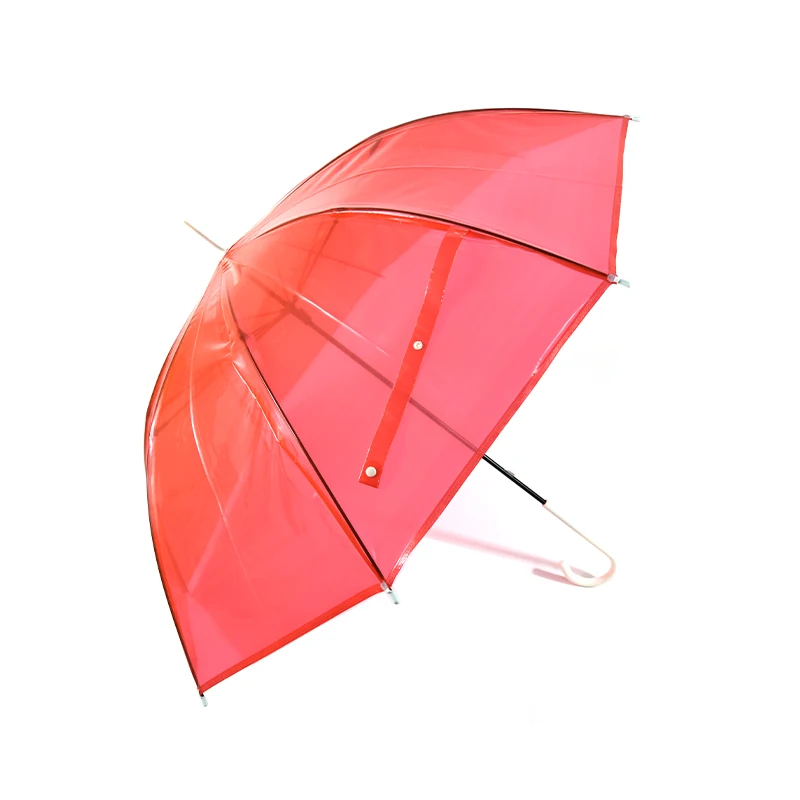 23Inch*8K Transparent Clear Red POE Straight Rain Umbrella With custom logo