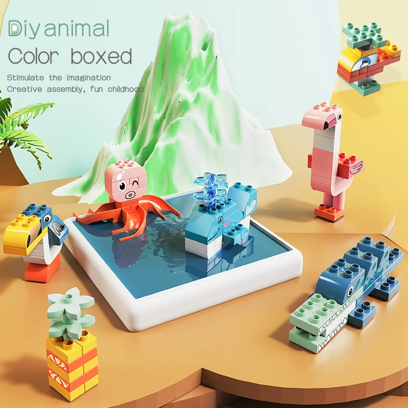 PANDAS 113PCS Cute Animal DIY Large Particles Creative Building Block Plastic Animal Modeling Gift Educational Toys For Kids