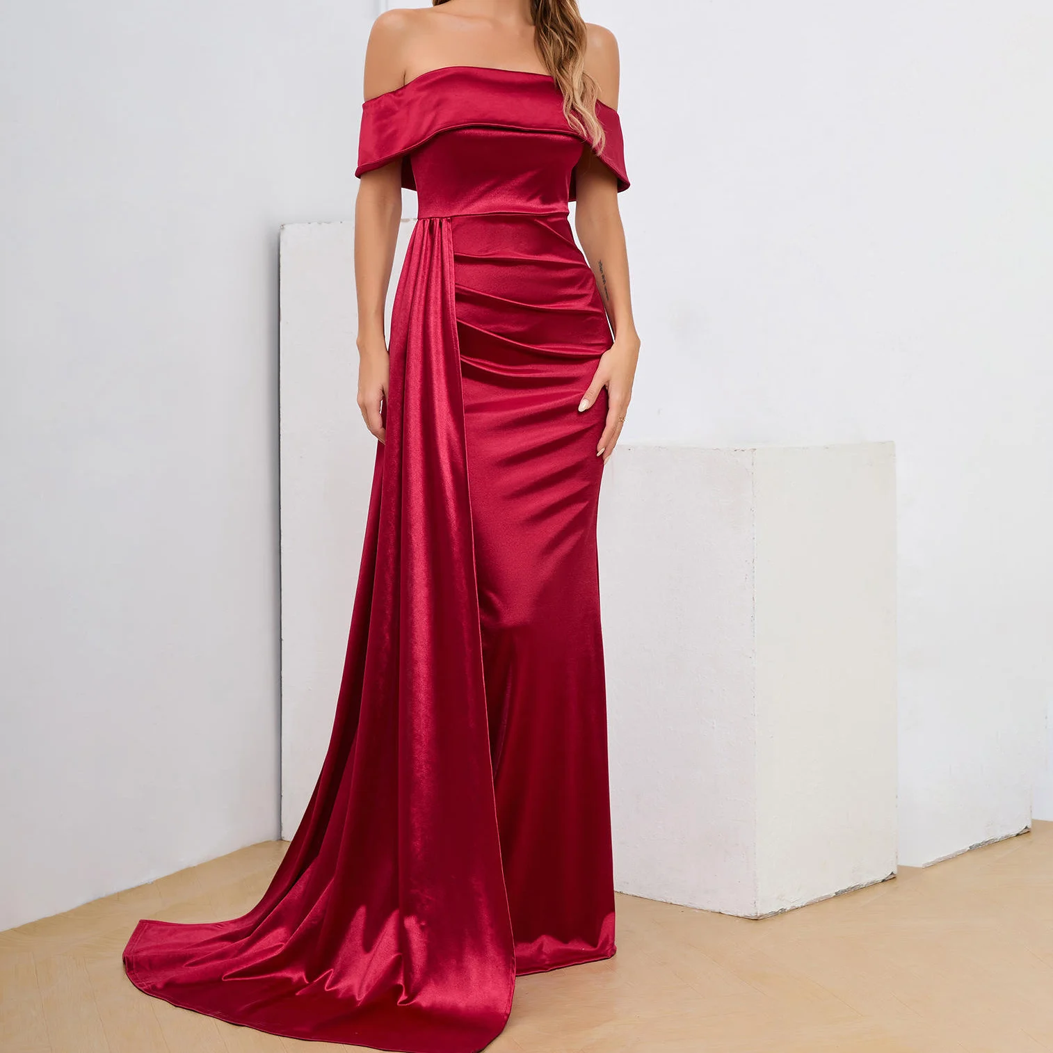 Satin Gown Cocktail Dress Elegant Tube Top Formal Dresses Open Back Slim Maxi Long Sexy Prom Party Evening Dresses