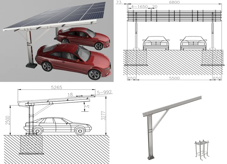 Wholesale Stainless Steel Carbon Steel Solar Energy Carport Mounting System Waterproof PV Parking Structure for Solar Carports