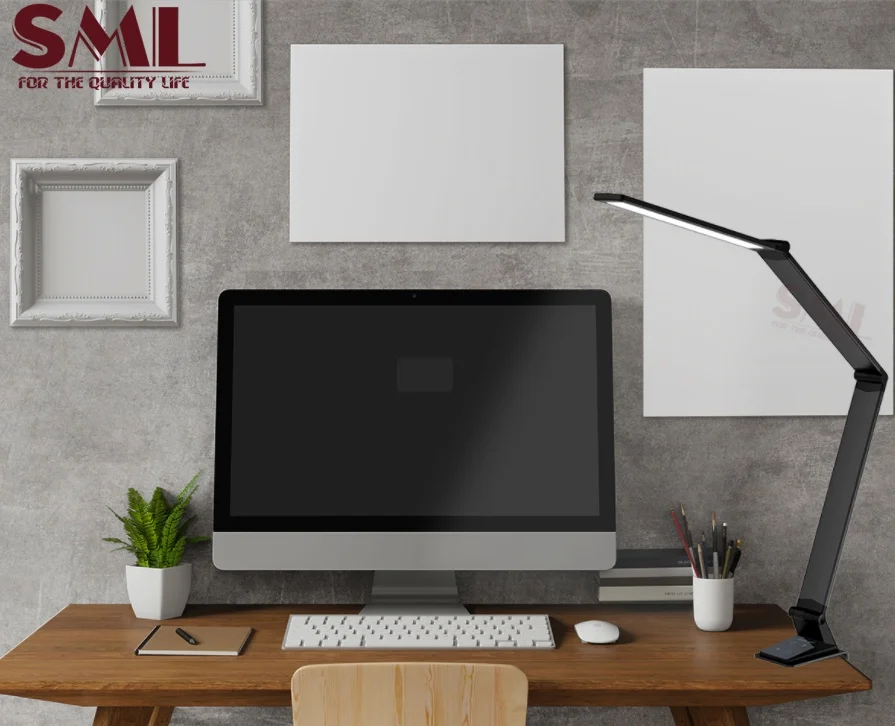 China Factory Aluminium 5 Grade Dimming with USD Charging port Light Study Lamps LED Desk Touch Control Table Lamp