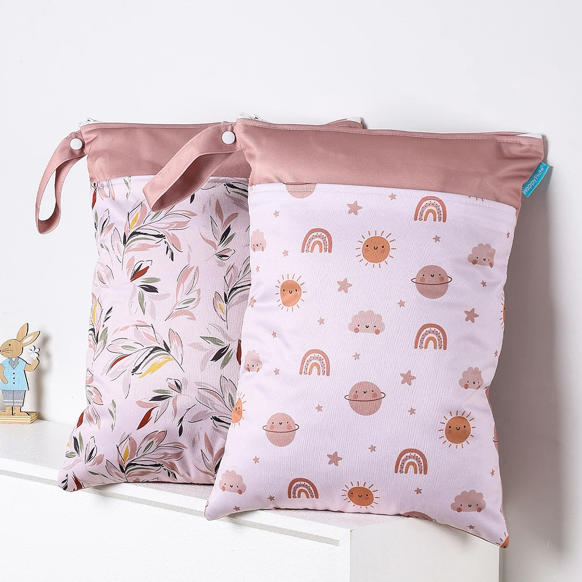 Happyflute Double Zipper Pockets Waterproof Baby Dry Wet Bag Reusable Wet Bag Diaper