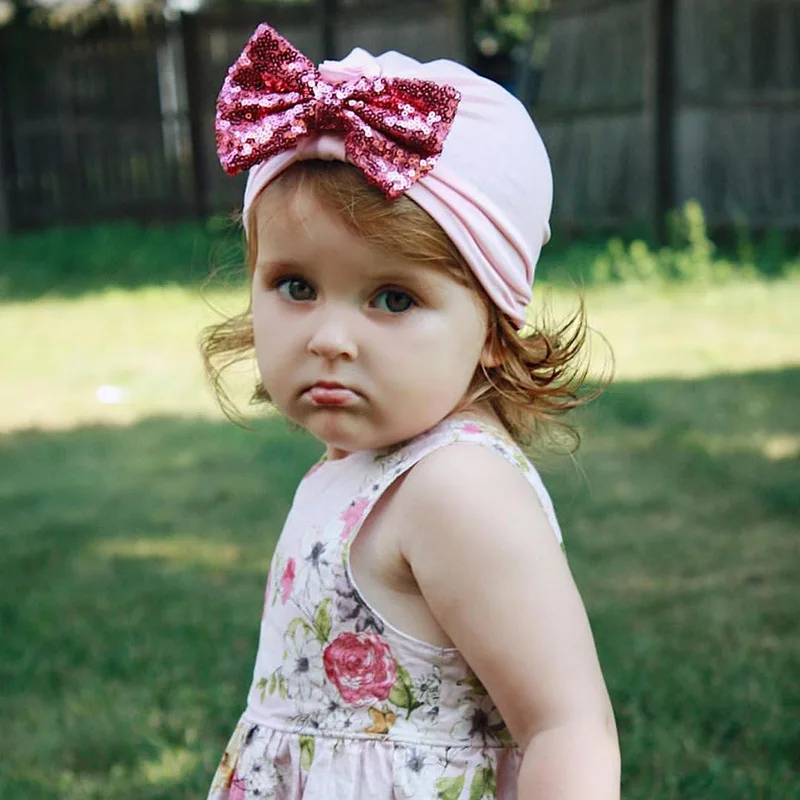 Newborn Baby Hat Cotton Bonnet Beanie Toddler Girls Hospital Shower Gift Caps with Sequin Bow M90923