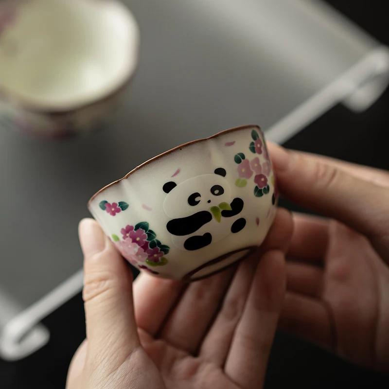 Lovely Chinese Ru Kiln Panda Ceramic Tea Cup Eco-Friendly Master Cup Kung Fu Tea Set for Household Use or as a Gift