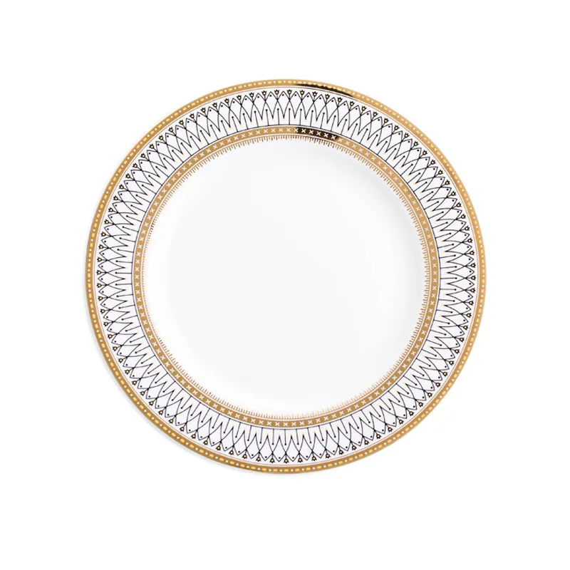 QIAN HU  Vintage Japan Gold Rim Bone China Dinner Plates Set 6'8'10' for Restaurant Home Decoration Customized Logo