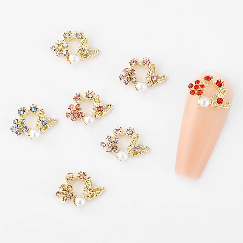 Hot Sale Alloy Garlands Flowers DIY Nail Accessories Free sample Jewelry Crystal Rhinestone Diamond Press On nail charms