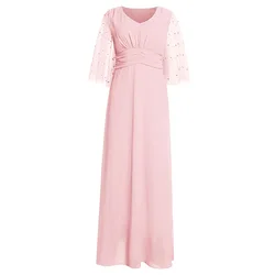 Turkey women party dresses natural casual floor-length high waist long evening patchwork dress