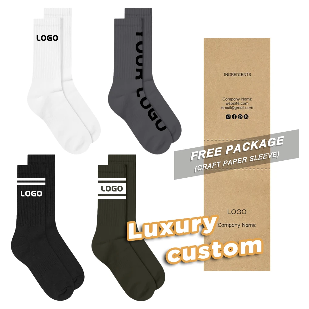 Free sample packing High Quality 100%cotton men crew socks custom Unisex logo socks men custom socks with logo