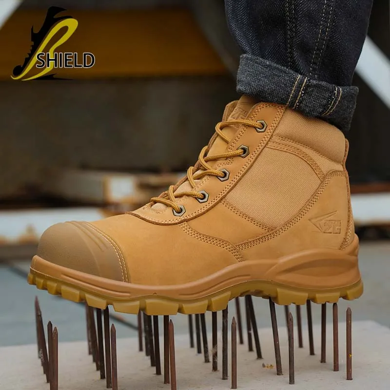 SHIELD Upper Puncture Resistant Steel Toe Safety Shoes Shock Proof Antislip Antistatic Men Women Safety Boots