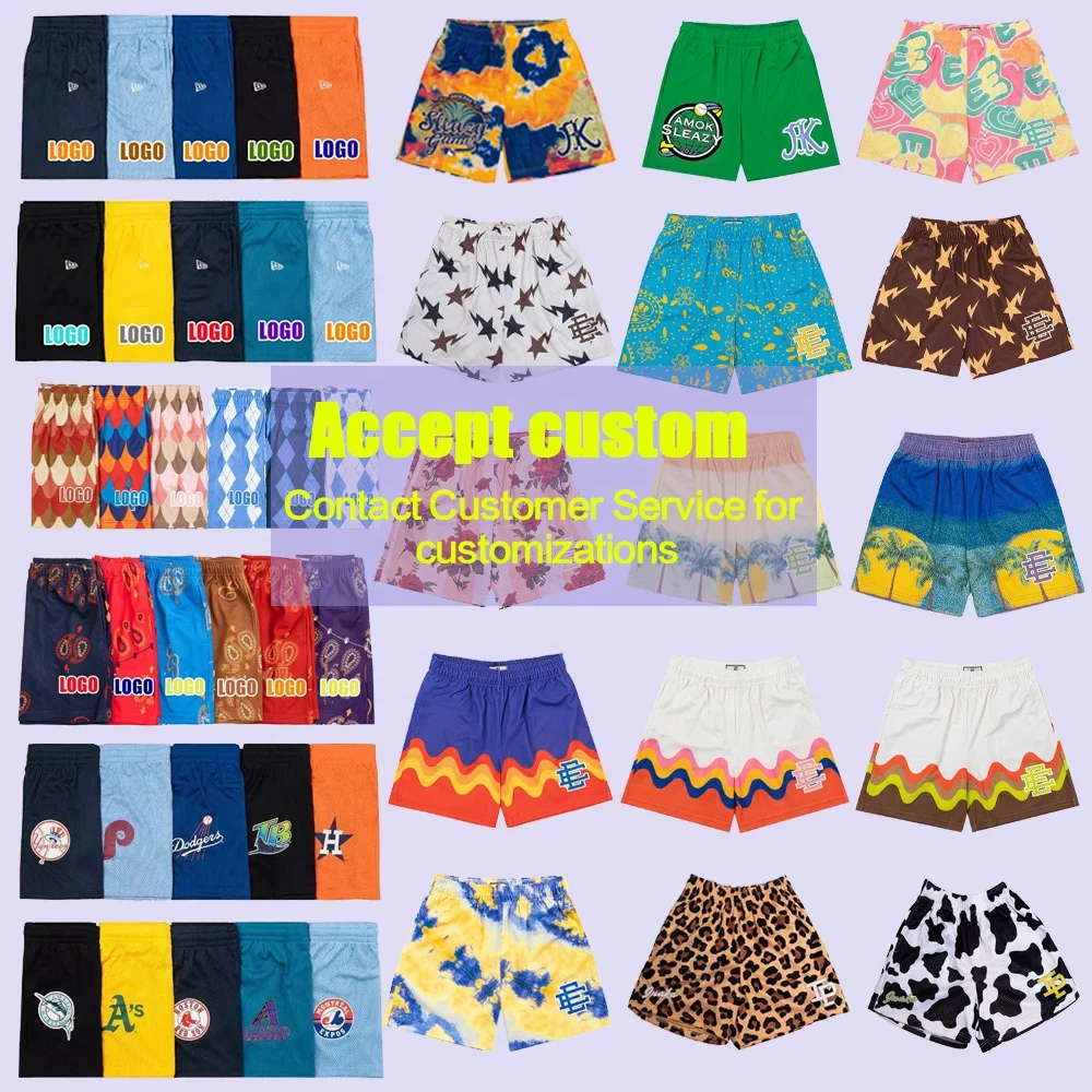 Family Style Double Layer 100% Polyester Mesh Beach Shorts Custom Logo Sublimation Full Print Stripe Mesh Shorts
