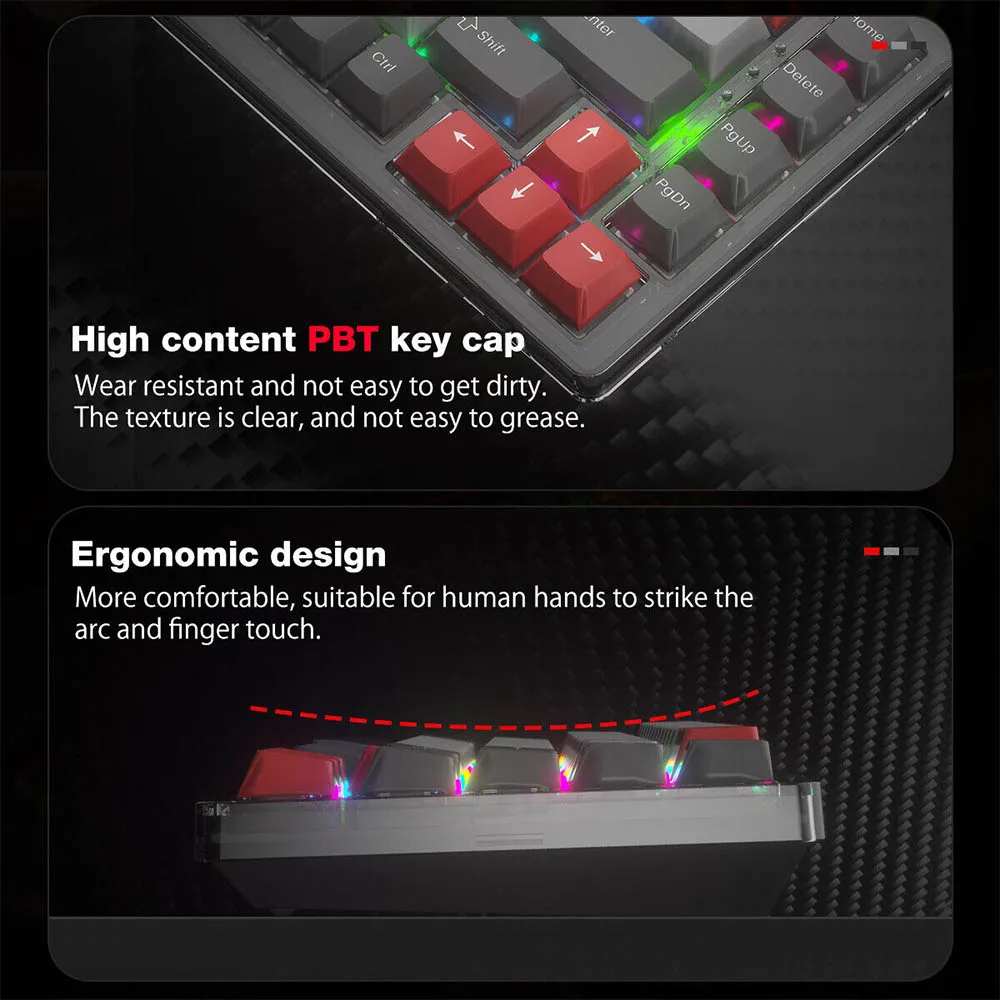 SAMA 65% Wireless Mechanical Gaming Keyboard 68 key RGB Hot Swappable Brown Switch 2.4G BT Wired Transparent PC Keycaps Keyboard