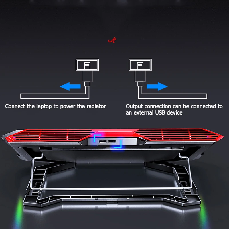 2021 новый игровой ноутбук кулер цветная (RGB) светодиодная подставка для ноутбука Мощный воздушный поток Регулируемый охлаждающая с 2 USB портами возраста от 12 до 18