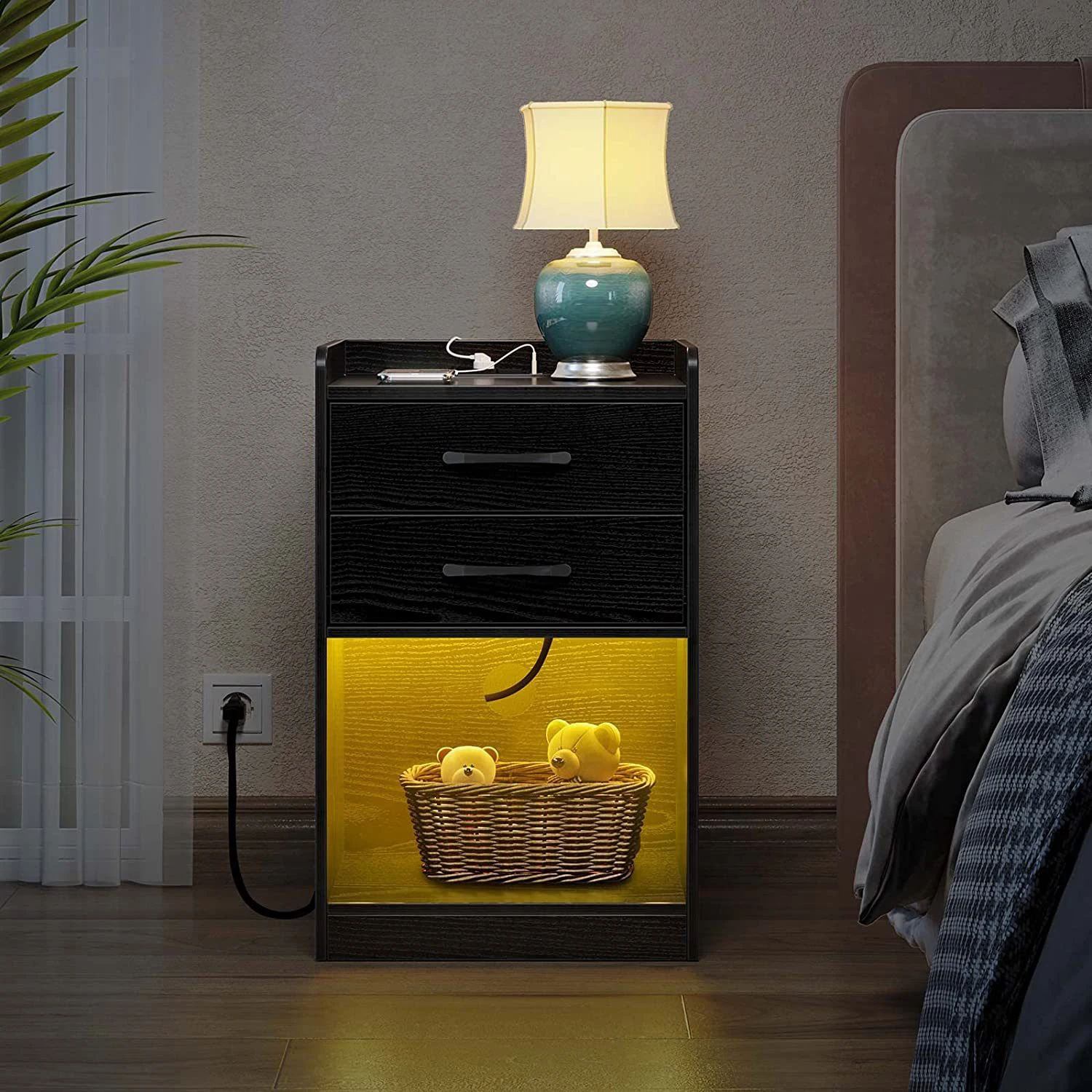Modern luxury Bedroom furniture Smart bedside table Charging multi-function Storage solid wood bedside table