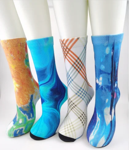 Новый стиль, лидер продаж, Разноцветные полосатые хлопковые повседневные спортивные женские носки с принтом