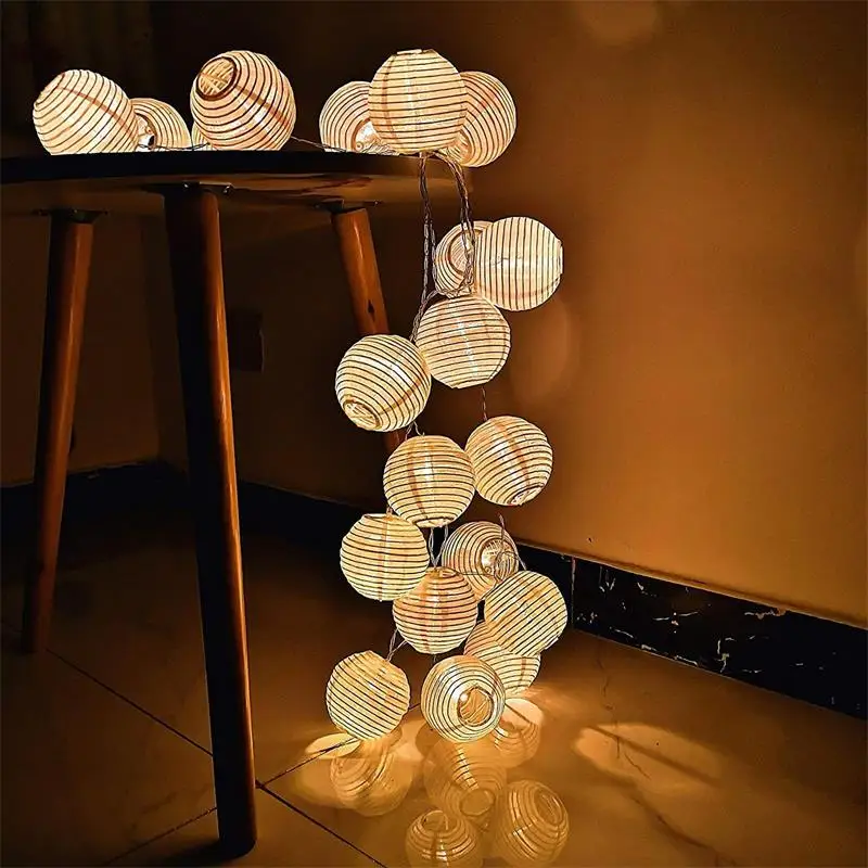 Warm White LED Fairy Light for Home Garden Patio  Decor  Chinese Oriental Nylon Ball 20 White Lantern String Light
