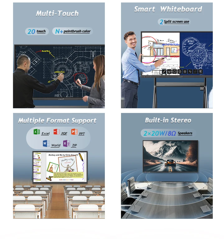 65/75/86/100 Inch 4K  MultiTouch Interactive Smart Flat Panels for Classrooms and Collaborative Learning Interactive Whiteboard