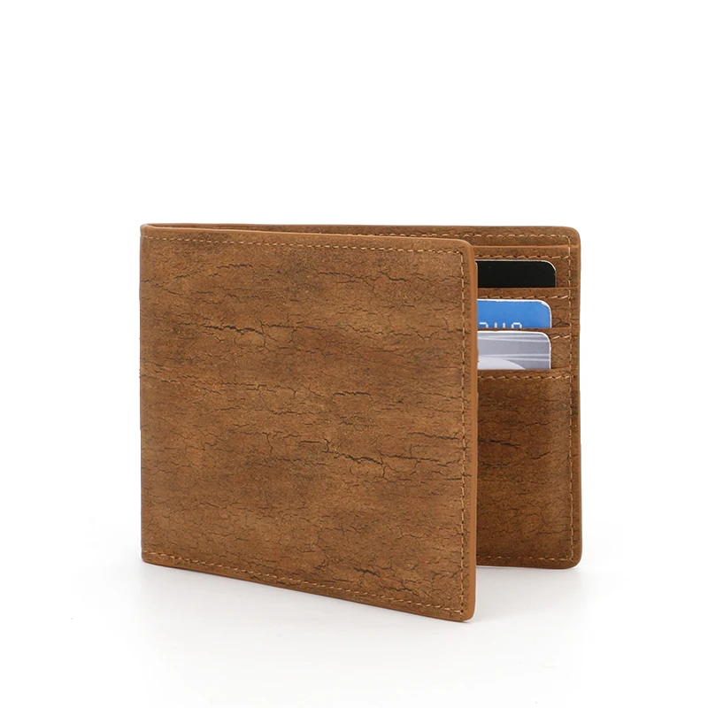 Тонкий бумажник двойного сложения с блокировкой RFID под заказ, Тонкий минималистичный мужской пробковый бумажник из искусственной кожи