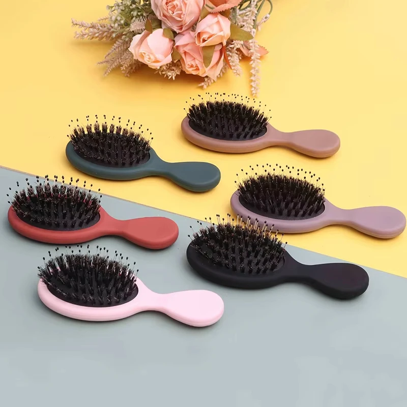 compact small Hair Extensions Brush mini hair detangle brush with cotton bag case packaging bulk blank boar bristle hairbrush