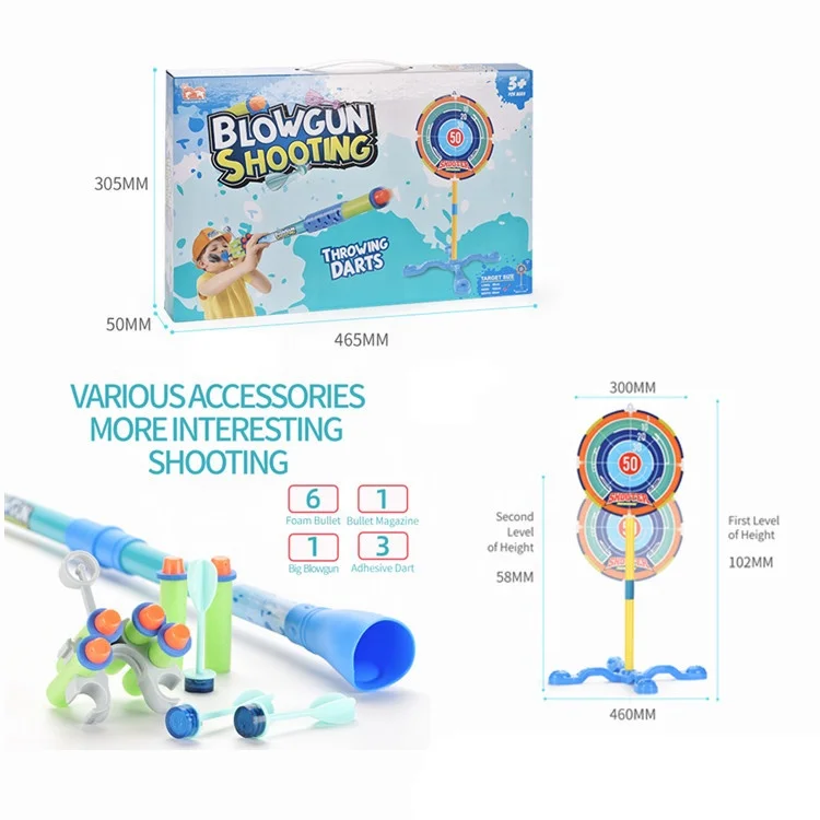 Kids Blowgun Shooting Target Toy With Adhesive Throw Dart & Foam Bullet Sport Toy