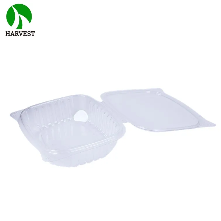 Plastic Takeaway Vegetable Salad Packaging 48 Oz Disposable Clamshell Hinged Food Containers