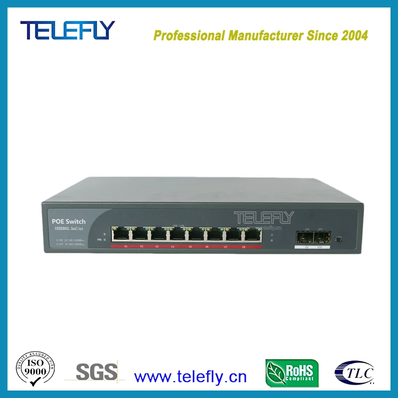 150W Total Power 2-Port Gigabit SFP Poe Switch with 8 Poe Ports