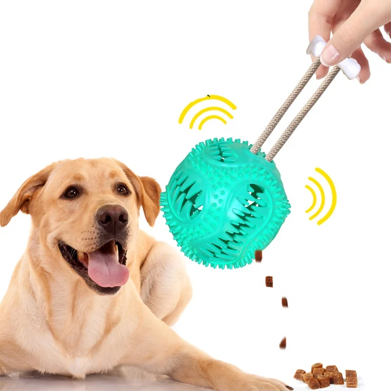 Wellfine Indestructible Rubber Treat Dispensing Ultra Ball Hiding Food Pet Rope Ball Sounding Dog Chew Toy