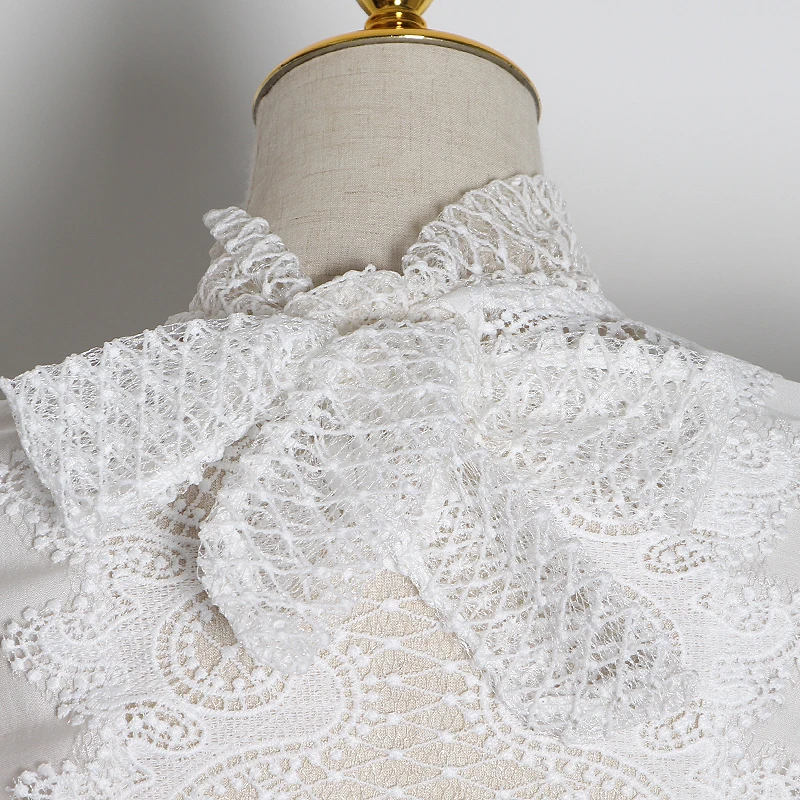 CHICEVER Puff Sleeve Tops Hollow Out Women Shirt Turtleneck Lace Up Crop Top 2020 Fashion Blouse