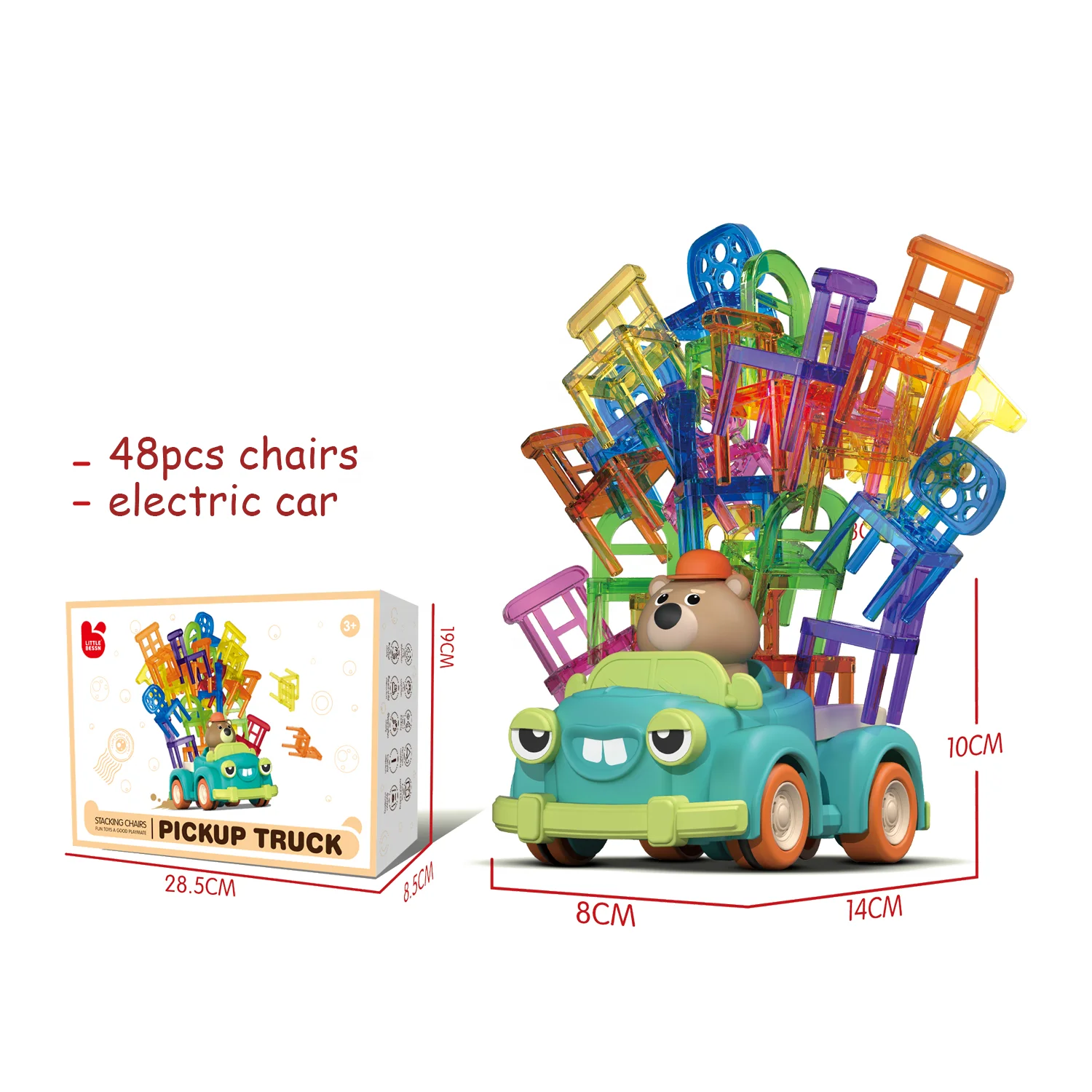 2024 Hot Selling Kids Sensory Toy Set Balance Gaming Stacking Chairs 48 PCS Chairs Balance Game Electric Car