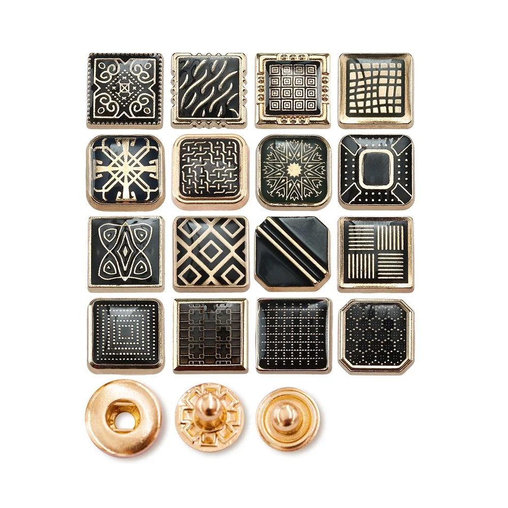 Jinyi Button Factory Shirt Square 12mm Metal 4 Part Button Press Custom Logo Zinc Alloy Snap Fastener Thobe Buttons for Clothing