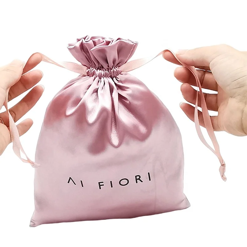 Manufacture Custom Satin Bags Logo Silk Bag Hair Bundles Pouches Satin Bags With Drawstings for Wigs