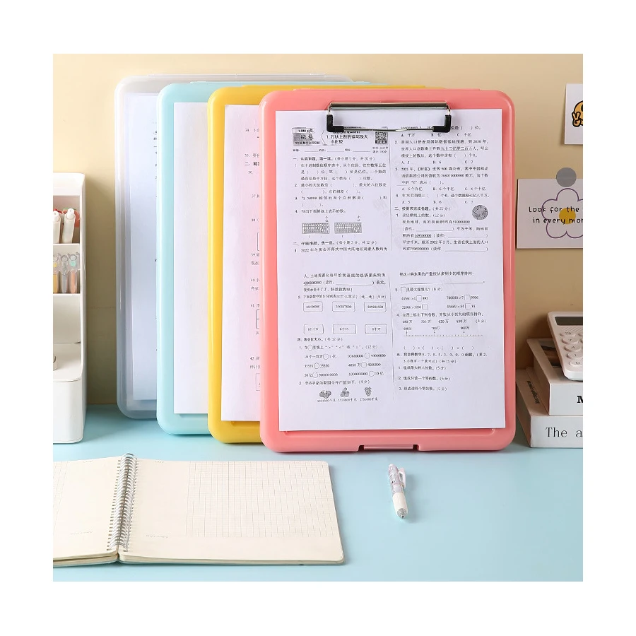 New Promotional Eco-friendly Slim Plastic Clip board with Portable Storage paper Organizer Nursing Clipboard for office supplies