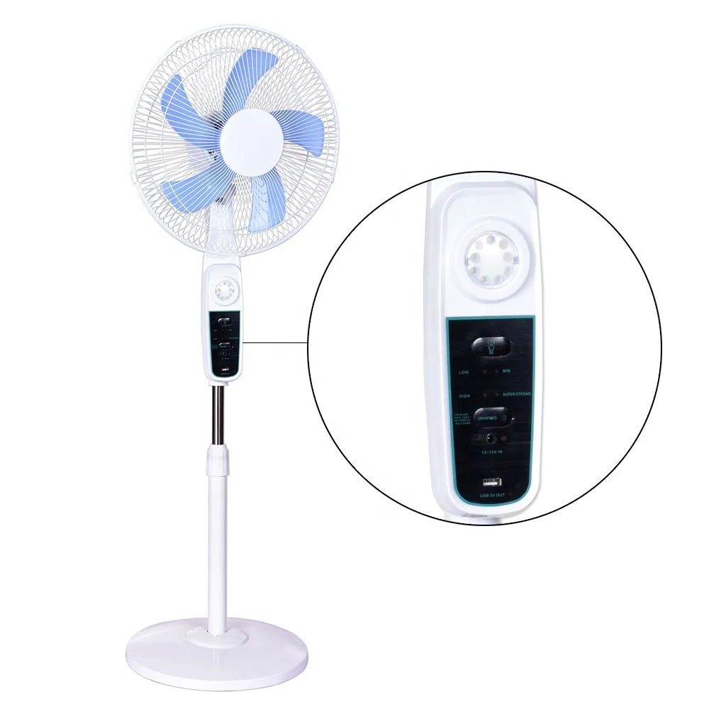 Solar Power System Home Remote Control 16 Inch AC DC Charging Floor Fan With USB Charging Port