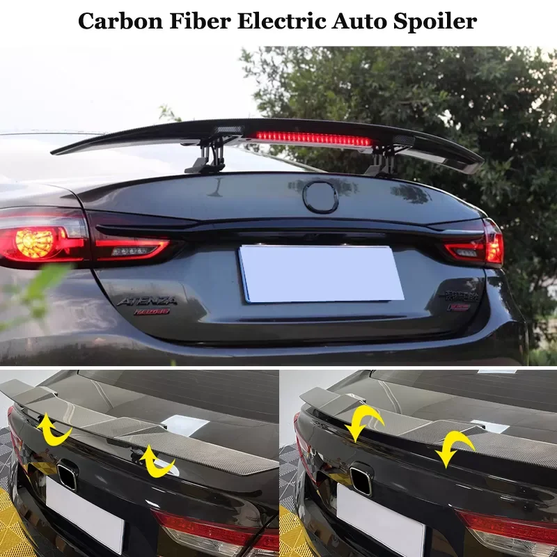 Auto Exterior Glossy Carbon Fiber Electric Automatically Universal Rear Trunk Tail Boot Lid Civic Spoiler Wing For All Sedan Car