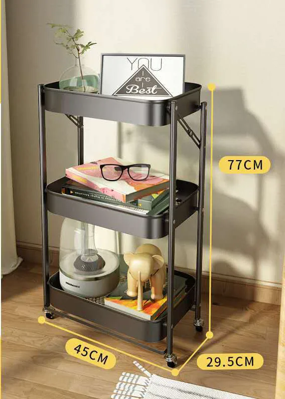 Smart-Furn Kitchen trolley 3 layers free installation of household floor trolley folding storage shelf