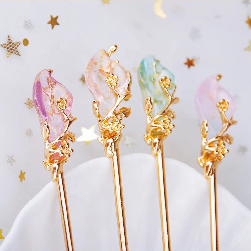 Vintage Coloured Glaze Metal Hair Style Chop Stick Wand Chinese Beautiful Women Stick Pin Accessories Hair Chopstick For Hair