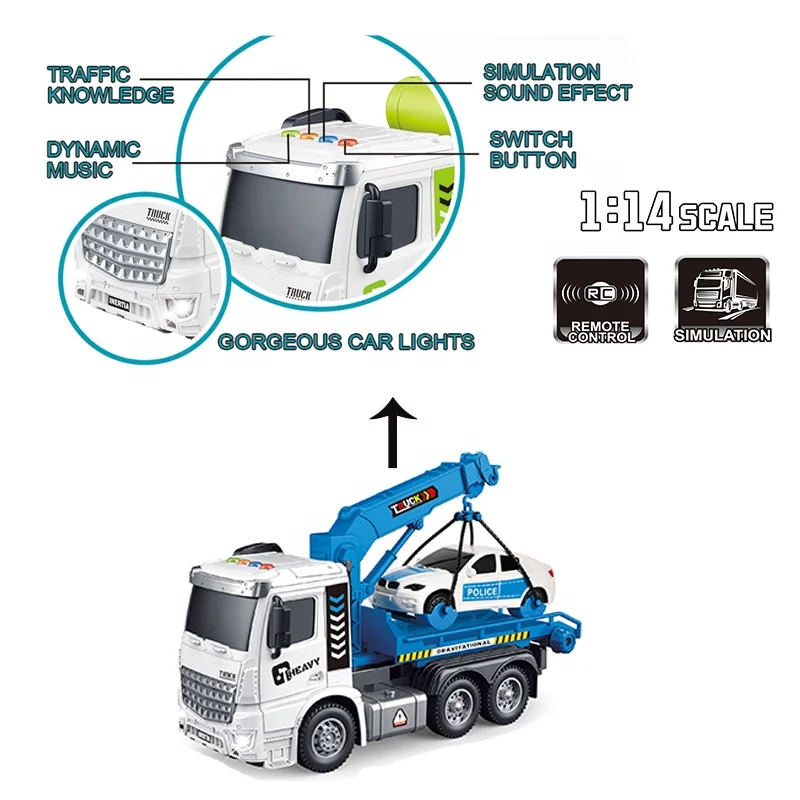 RC Remote Control  Truck Cars Musical Light Trailer Toy And Rescue Vehicle Crane Car