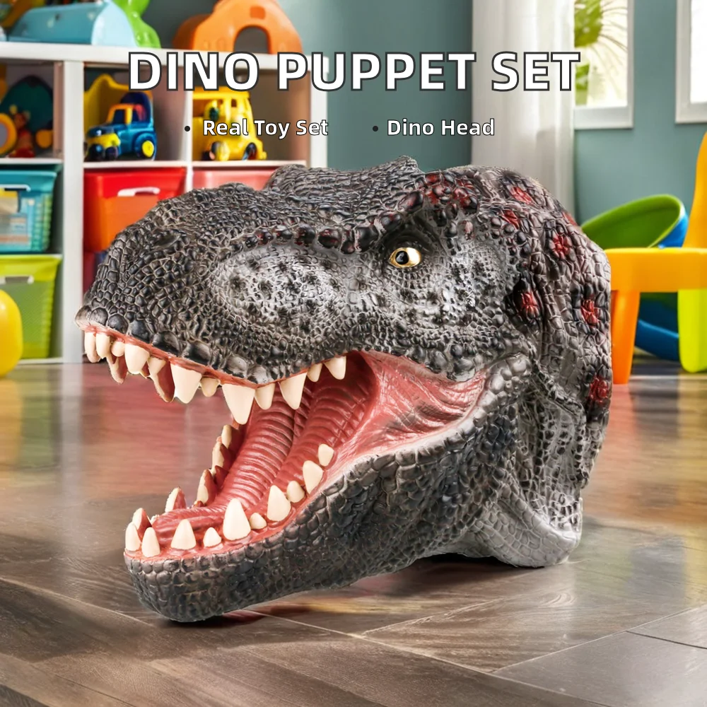 Realistic Tyrannosaurus Dinosaur Hand Puppets Soft Rubber Toy Set for Kids Boys & Girls Adults-Party Favor Gift Plastic Material