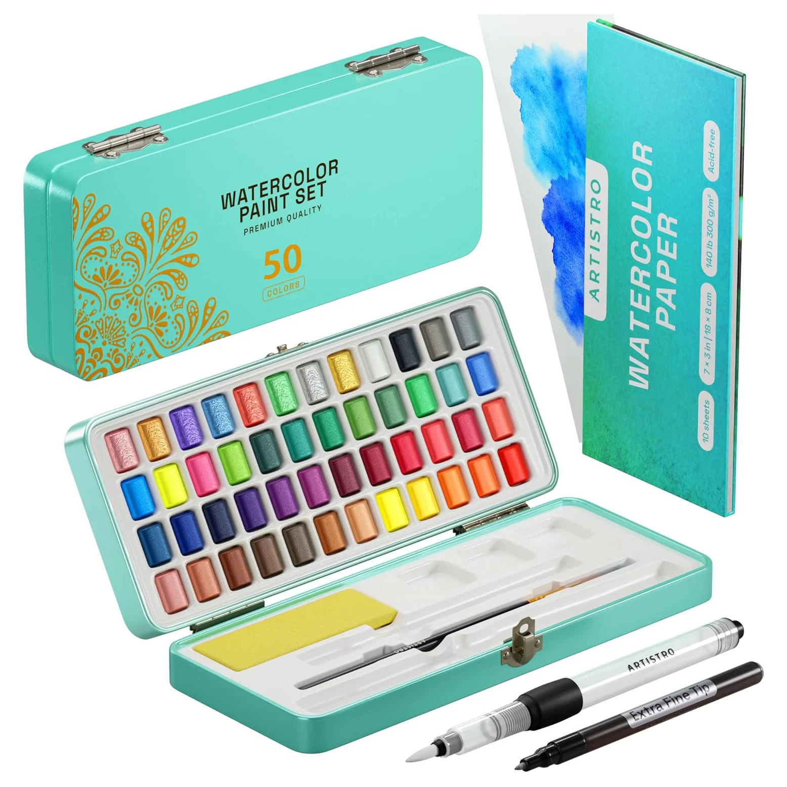 Wholesale solid watercolor paint sets, iron box art pigments 50/72/90/100/128 colors