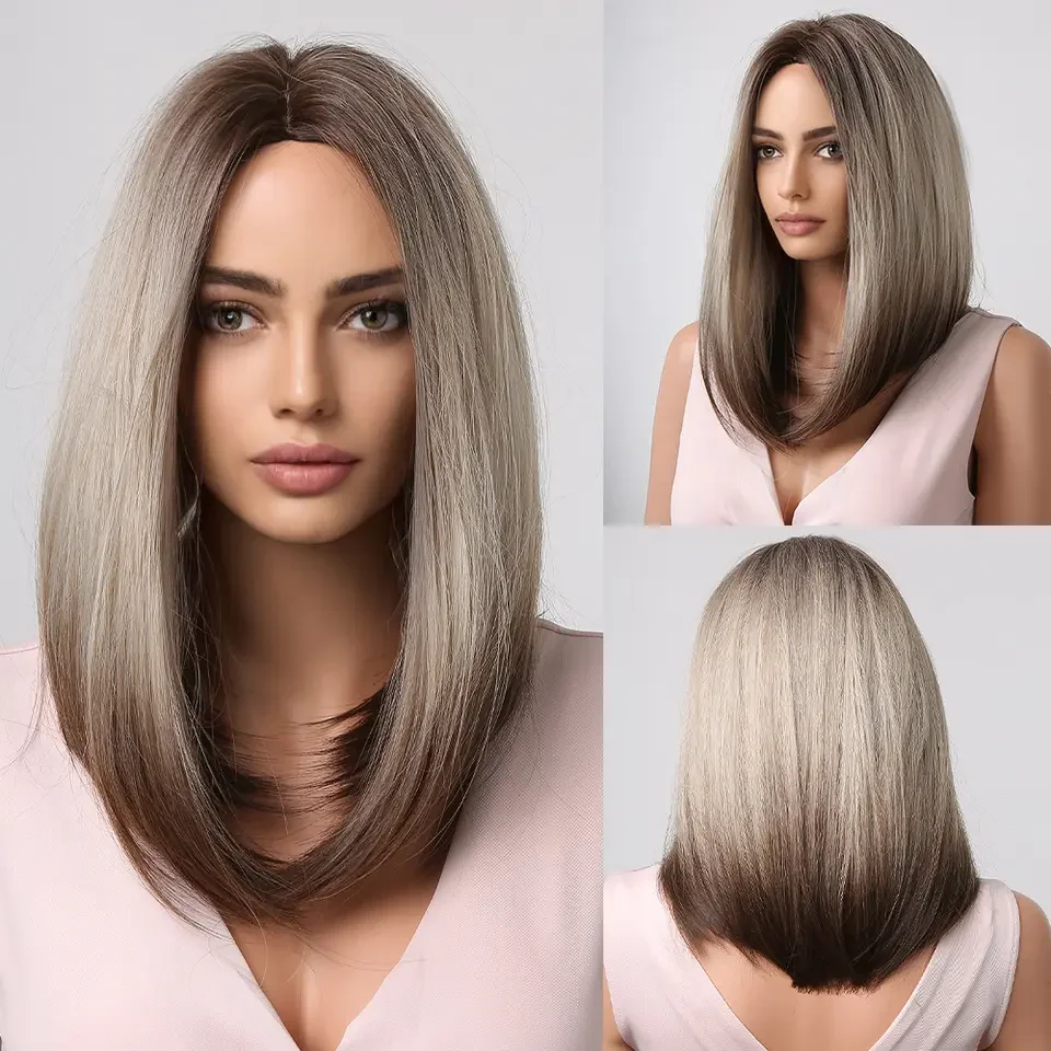 Hot Sale Full Lace Front Synthetic Wigs 613 Bob Ombre Brown Blonde Short Straight Women Daily Cosply Party Wigs