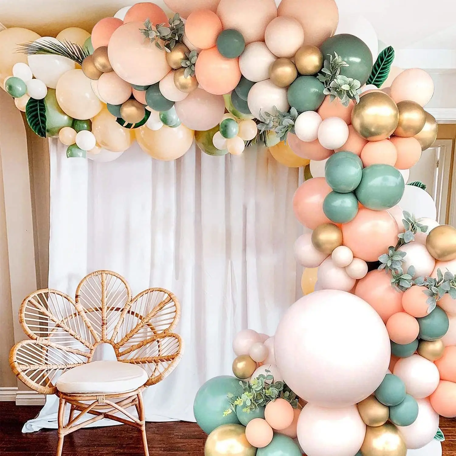 140Pcs Sage Green Peach Blush Pink Balloon Garland Arch Kit balloon arch