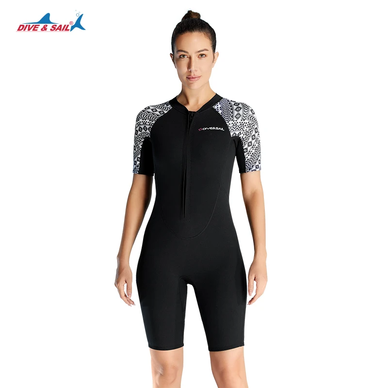 DIVE&SAIL 3mm neoprene full body front zipper soft freediving diving short sleeve wetsuits for swimming