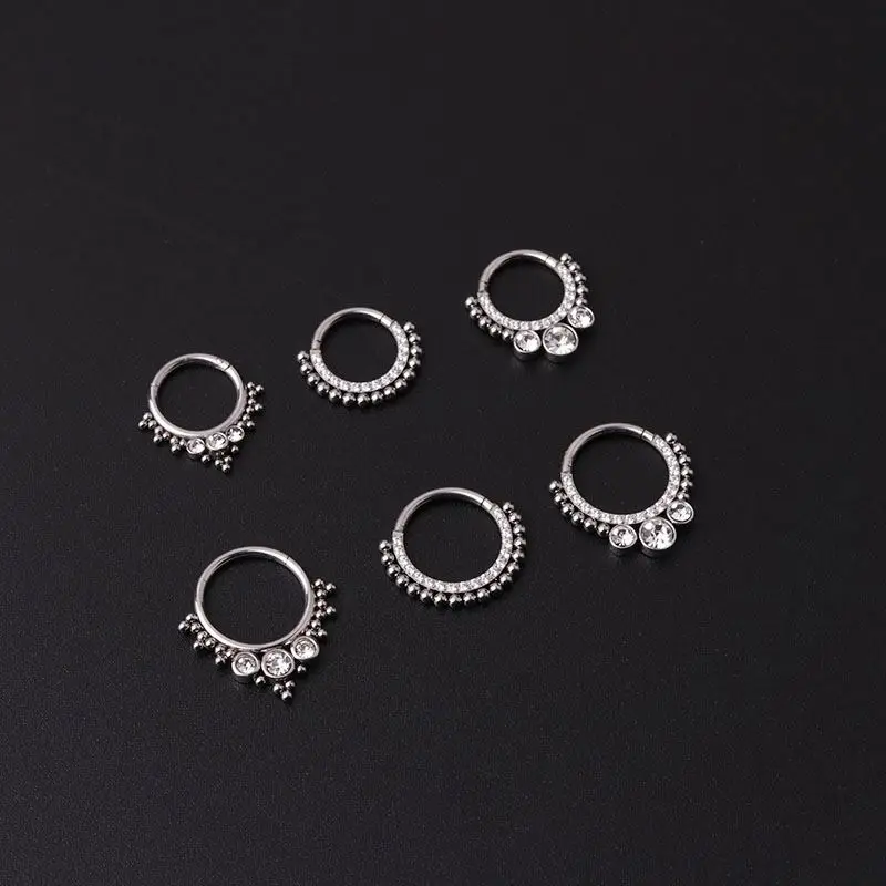 16G  Stainless Steel Cz Septum Clicker Piercing Hinged Segment Ring Diath Helix Nose Hoop Ring