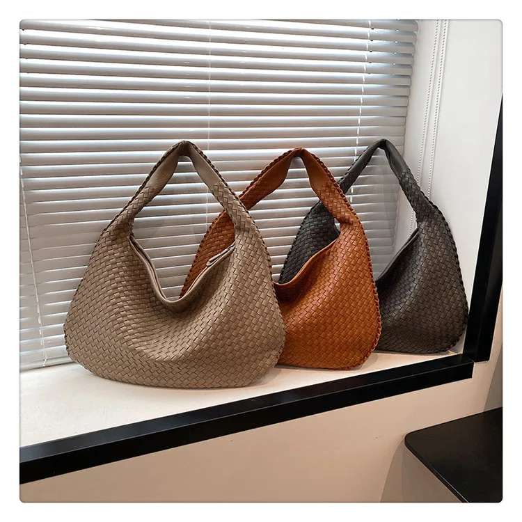2024 New Handmade Woven Bag Top-handle Braid Leather Hand Bag Purse Women Luxury Knitted Causal Tote Bags Handbags
