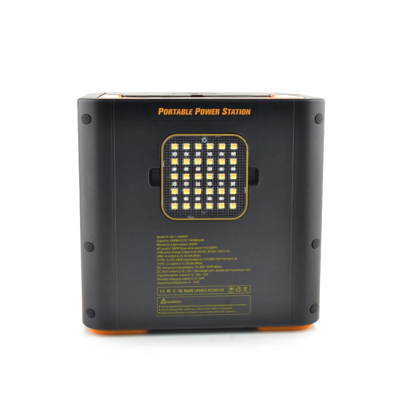 Wireless Charging 500W Power Bank DC AC 555Wh Portable Battery Power Station QC3.0 Quick Charging Solar Generator
